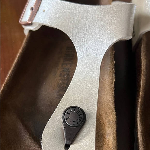 Ladies Birkenstock Cream Sandals with Brown suede Footbed - Picture 8 of 9